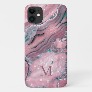 Case-Mate iPhone Case Monogramme Rose Or rose Agate Quartz Étincelle