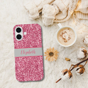 Coques iPhone 16 Monogramme Rose Pailleté Gris Tendance Glamour Bri