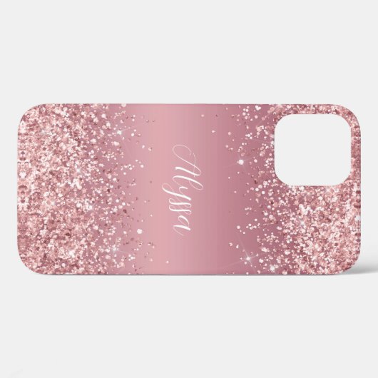 Coques Case-Mate iPhone Monogramme rose Parties scintillant or (Verso (horizontal))