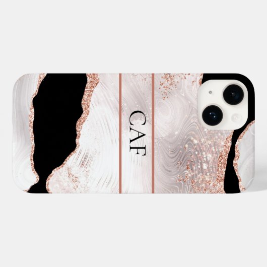 Coques Case-Mate iPhone Monogramme Rose Parties scintillant or Agate noir  (Verso (horizontal))
