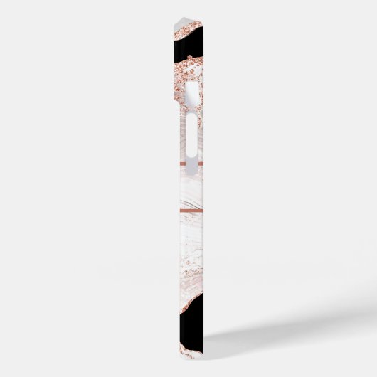 Coques Case-Mate iPhone Monogramme Rose Parties scintillant or Agate noir  (Verso / Gauche)