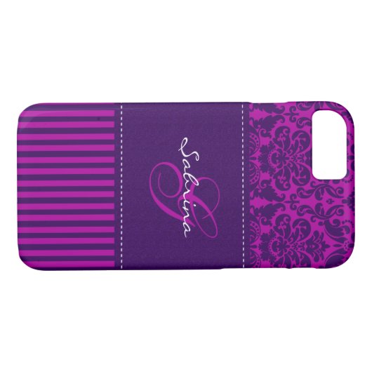 Coques Case-Mate iPhone Monogramme rose, pourpre Damask Stripe iPhone 7 Co (Dos (Horizontal))