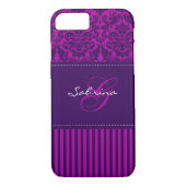 Coques Case-Mate iPhone Monogramme rose, pourpre Damask Stripe iPhone 7 Co (Dos)