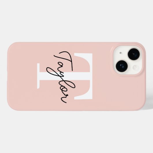 Coques Case-Mate iPhone Monogramme rose rose mou moderne Nom Fille Script (Verso (horizontal))