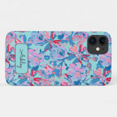 Coques Case-Mate iPhone Monogramme rose rose rouge floral peint à la main (Dos (Horizontal))