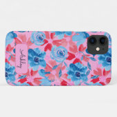 Coques Case-Mate iPhone Monogramme rose rose rouge floral peint à la main (Dos (Horizontal))