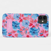 Coques Case-Mate iPhone Monogramme rose rose rouge floral peint à la main (Dos (Horizontal))