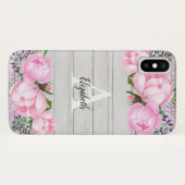 Coques Case-Mate iPhone Monogramme rose rustique de la pivoine | (Dos (Horizontal))