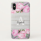 Coques Case-Mate iPhone Monogramme rose rustique de la pivoine | (Dos)