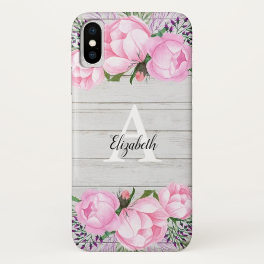 Coques Case-Mate iPhone Monogramme rose rustique de la pivoine | (Dos)