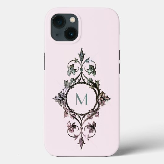 Coques Case-Mate iPhone Monogramme Rose Vert Flourdissant Chic Ornate Girl (Verso)