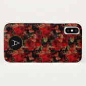 Coques Case-Mate iPhone Monogramme Roses rouges et Motif papillon (Dos (Horizontal))