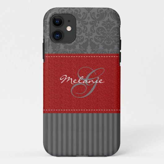 Coques Case-Mate iPhone Monogramme rouge, caisse grise de l'iPhone 5 de (Dos)