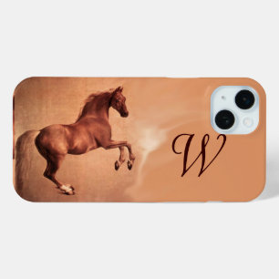 Coque iPhone 15 Mini Monogramme ROUGE de rose d'antiquité de CHEVAL
