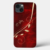 Coques Case-Mate iPhone Monogramme rouge feuille or (Verso)