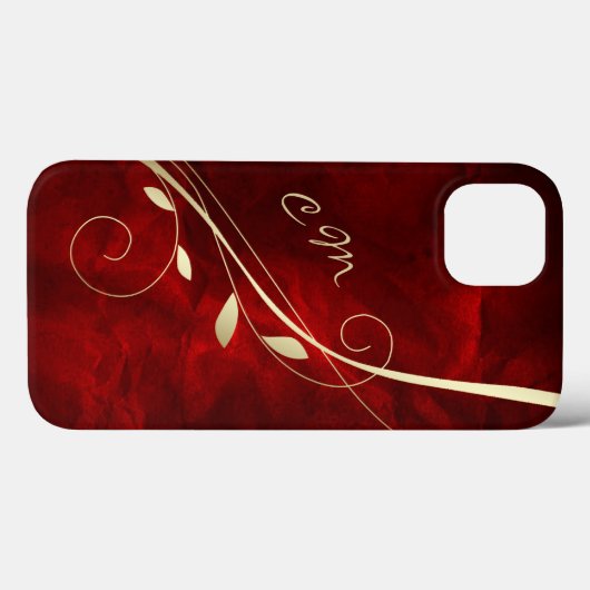 Coques Case-Mate iPhone Monogramme rouge feuille or (Verso (horizontal))