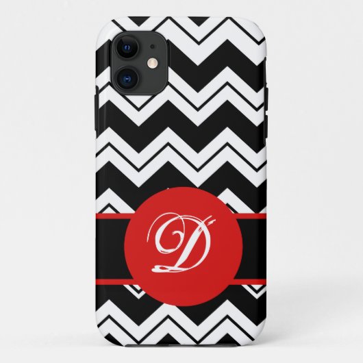 Coques Case-Mate iPhone Monogramme rouge initial noir blanc Chevron ZizZag (Dos)