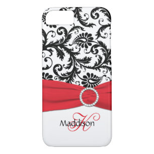 Coques Pour iPhone Monogramme Rouge, noir, blanc Damas Vibe iPhone 7