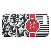 Coques Case-Mate iPhone Monogramme rouge noir blanc rayé Damas (Dos (Horizontal))