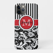 Coques Case-Mate iPhone Monogramme rouge noir blanc rayé Damas (Dos)