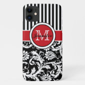 Coques Case-Mate iPhone Monogramme rouge noir blanc rayé Damas (Dos)