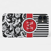 Coques Case-Mate iPhone Monogramme rouge noir blanc rayé Damas (Dos (Horizontal))