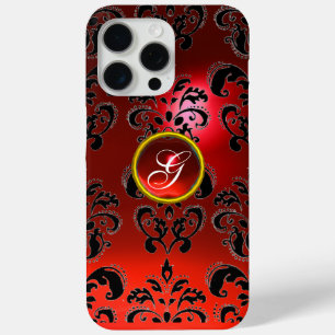 COQUE iPhone 15 PRO MAX MONOGRAMME ROUGE NOIR DOMMASQUE RUBY GEMSTONE