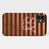 Coques Case-Mate iPhone monogramme rouge rayures dorées chic (Dos (Horizontal))