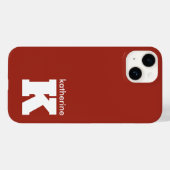 Coques Case-Mate iPhone Monogramme rouge rubis moderne Nom initial (Verso (horizontal))