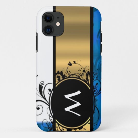 Coques Case-Mate iPhone Monogramme royal bleu et or (Dos)