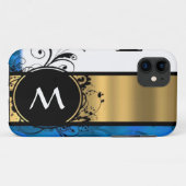 Coques Case-Mate iPhone Monogramme royal bleu et or (Dos (Horizontal))