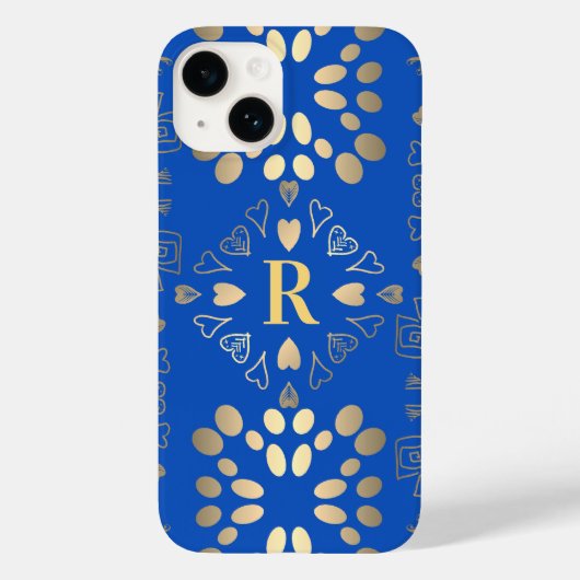 Coques Case-Mate iPhone Monogramme Royal Blue Gold Motif (Verso)