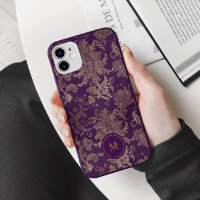 Monogramme Royal Purple Gold Damask