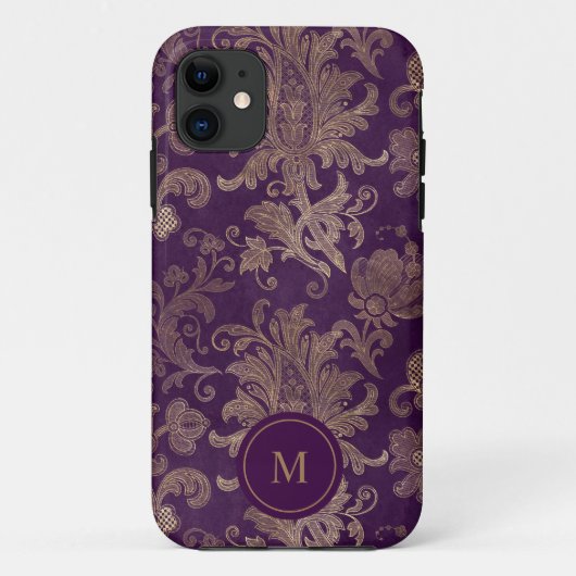 Coques Case-Mate iPhone Monogramme Royal Purple Gold Damask (Dos)