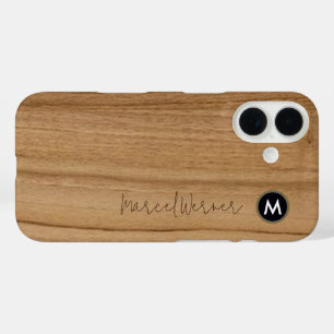 Coques iPhone 16 monogramme rustique bois