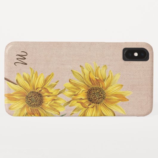 Coques Case-Mate iPhone Monogramme rustique Burlap et tournesol (Dos (Horizontal))