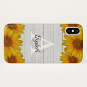 Coques Case-Mate iPhone Monogramme rustique des tournesols | (Dos (Horizontal))