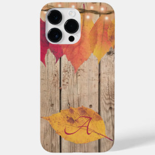 Coque Pour Pour iPhone 14 Pro Max Monogramme rustique Lumières de feuilles d'automne