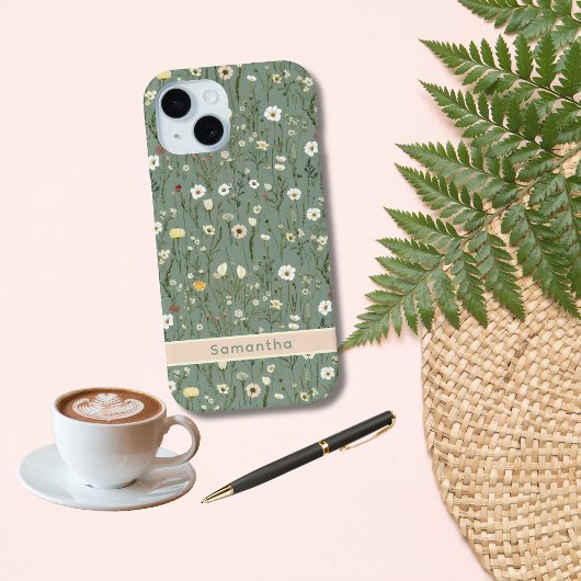 Coques Case-Mate iPhone Monogramme Sage Vert Jaune Blanc Fleurs sauvages B