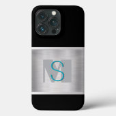 Coques Case-Mate iPhone Monogramme sarcelle et gris, argent brossé, noir (Verso)