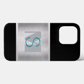 Coques Case-Mate iPhone Monogramme sarcelle et gris, argent brossé, noir (Verso (horizontal))