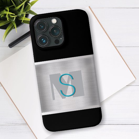 Coques Case-Mate iPhone Monogramme sarcelle et gris, argent brossé, noir