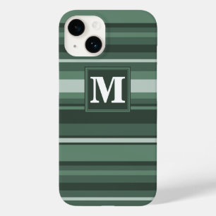 Coque Pour iPhone 14 Monogramme sauge bandes vertes