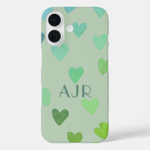 Coques iPhone 16 Monogramme sauge menthe verte coeur rétro motif