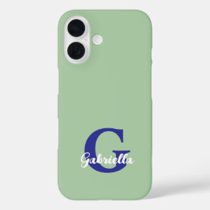 Coques iPhone 16 Monogramme sauge vert bleu royal moderne minimalis