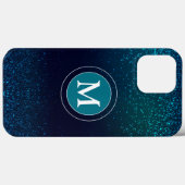 Coques Case-Mate iPhone Monogramme scintillant pailleté sarcelle féminin (Verso (horizontal))