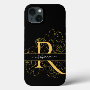 Case-Mate iPhone Case Monogramme Script Nom Moderne Noir Or Floral