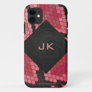 Coques Pour iPhone Monogramme serpent noir et rouge imprimé