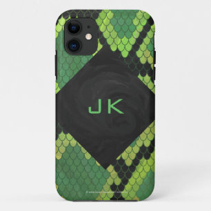 Coque iPhone 11 Monogramme Serpent vert et noir