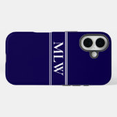 Coques Case-Mate iPhone Monogramme simple bleu foncé et blanc (Verso (horizontal))